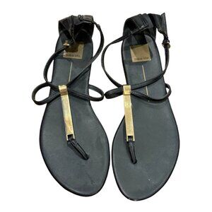Dolce Black Strappy Flat Sandals with Gold Detail – Women’s 9.5